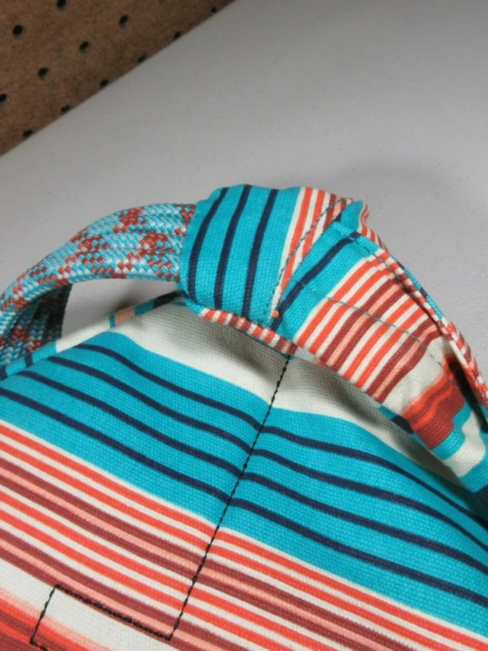 KAVU colorful offwhite striped canvas Banded Rope sling bag 11 x 17  NWT
